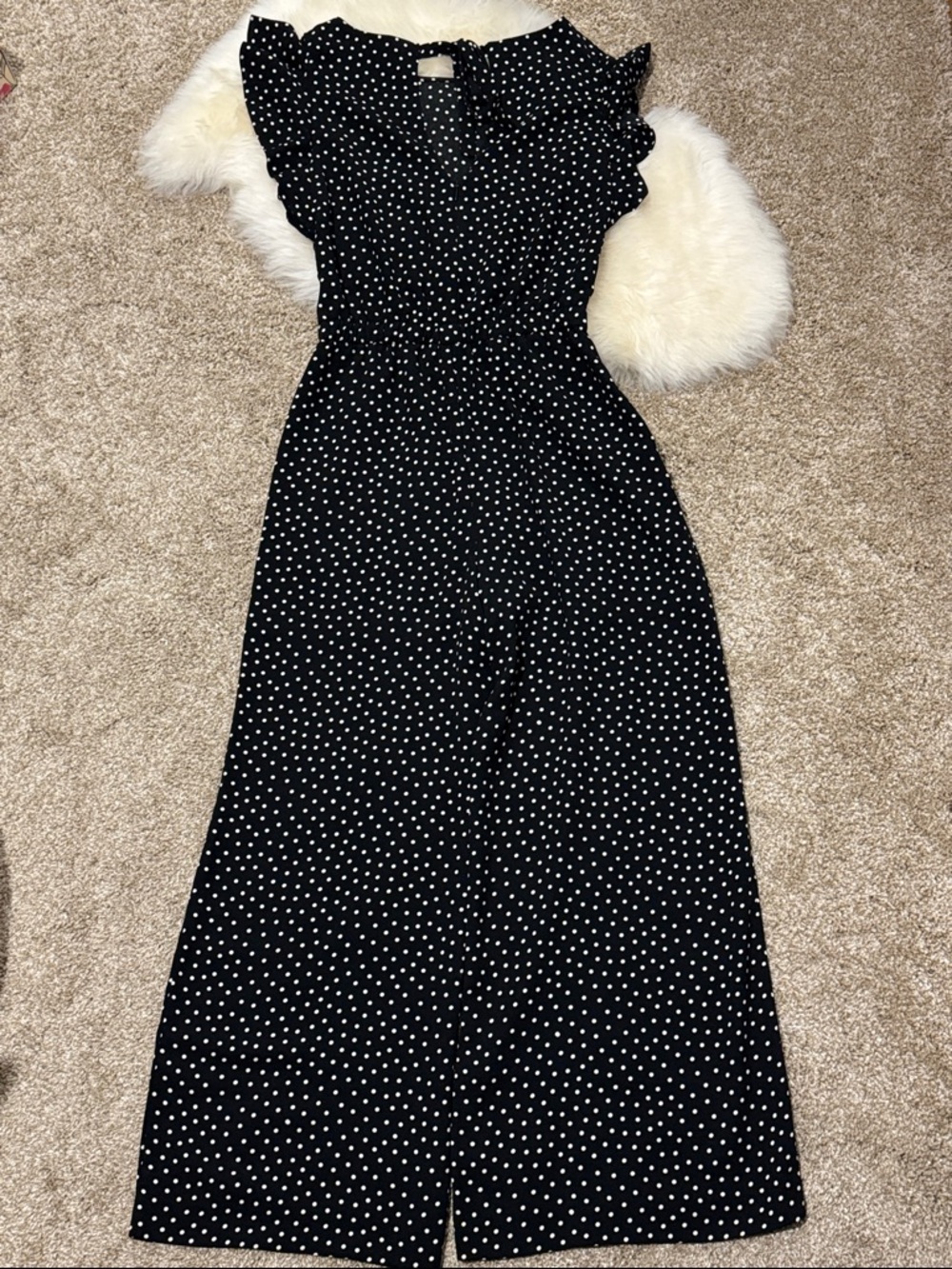 Sanctuary Women’s Black Polka Dot Wide-Leg Jumpsuit with Ruffle Sleeves Size XS - Picture 8 of 8